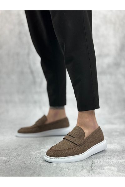 Arda Men's Shoesba0355 Laceless Linen Brown Classic Corcik Men's Shoes