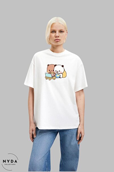 Nyda Collections Tricou oversize din bumbac unisex cu imprimeu ursuleț - deco...