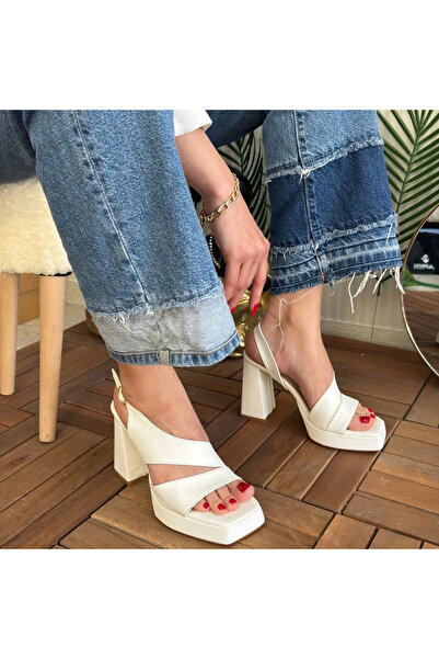 lavish Cica White Skin Heeled Shoes