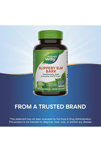 Nature's Way Slippery Elm Bark, Soothes GI Tract*, Vegan, 100 Capsules