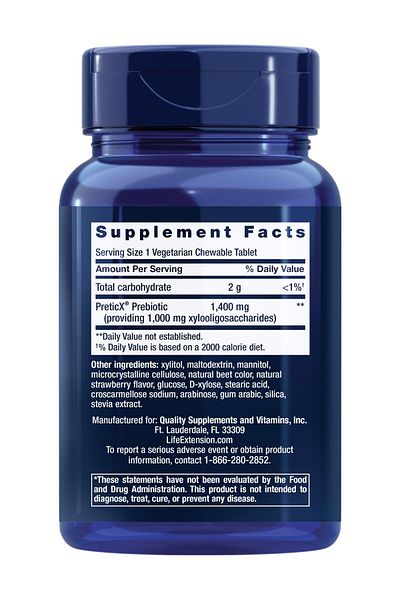 Life Extension FLORASSIST® Prebiotic Chewable, Strawberry, 1000 mg XOS, Gluten-Free, Non-GMO, 60 Tabs