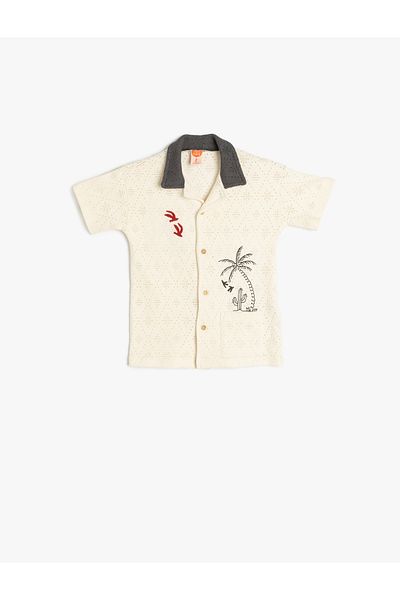 Koton Embroidery Detailed Cotton Openwork Short Sleeve Shirt