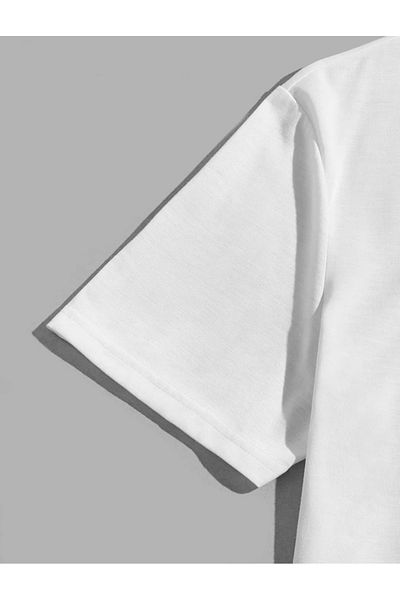 DEZZİİ White Gray Vertical Printed Bottom Top Shorts T-Shirt Set