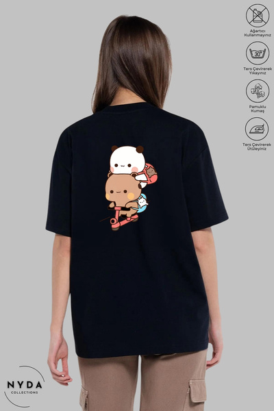 Nyda Collections تي شيرت قطني كبير الحجم مطبوع عليه سكوتر Bubu Dudu - رقبة دا...