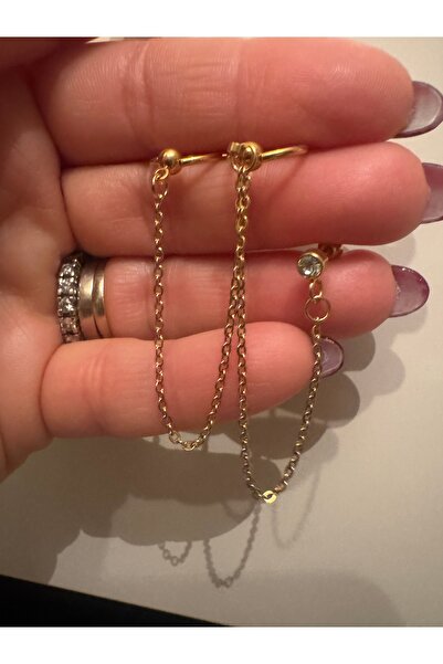 Bylin Cerrahi Çelik Altın Renk Çift Zincirli Piercing- 1 kulak için