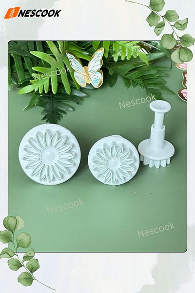 nescook 3 Pieces Small Sunflower Confectionery Cutters Sugar Art Cake Cookie Cutter Decorating Mold