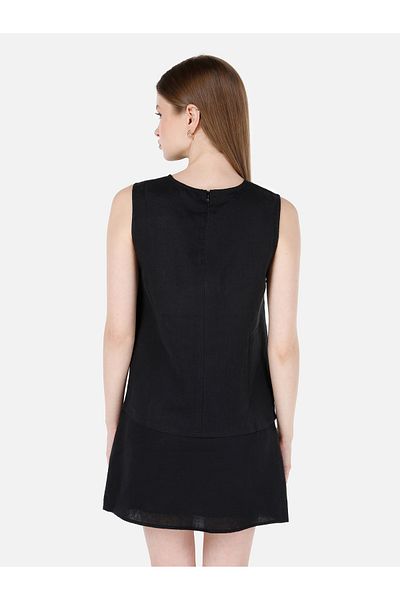 Colin's Cămașă neagră fără mâneci pentru femei, slim fit, cu gât rotund