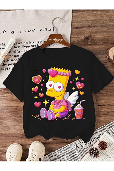 oneagılyazı تي شيرت كبير الحجم مطبوع عليه بارت في الحب للأطفال