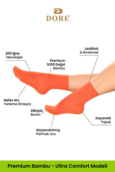 Dore Original Women's 2 Pairs Premium Natural Bamboo Soft Ultra Comfort Model Elasticless Seamless Socket Socks