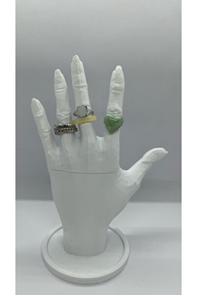 Kahkül shop Silver Yeşil Kalpli Yüzük Seti