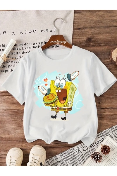 oneagılyazı تي شيرت للأطفال مطبوع عليه همبرغر سبونج بوب مقاس كبير