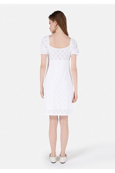 Colin's White Embroidered Puffy Sleeves Regular Cut Women's Dress