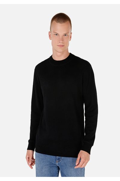 Colin's Pulover negru pentru bărbați, cu gât rotund, jacquard
