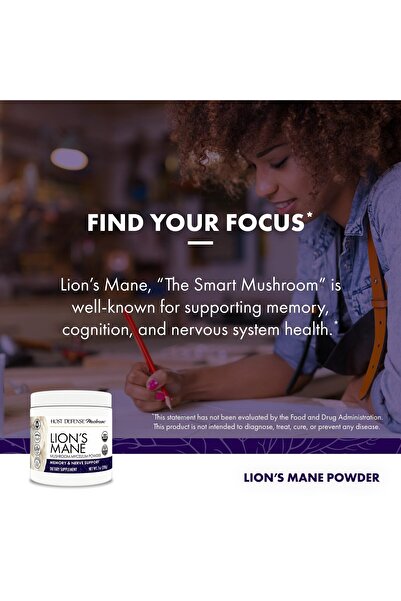 Host Defense Lion's Mane Powder - Brain Health, Focus & Memory Support - 7 oz (133 Servings)