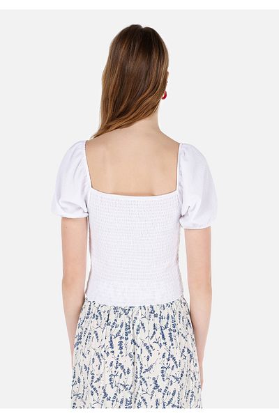 Colin's Tricou alb pepene verde pentru femei, slim fit, cu decolteu în V