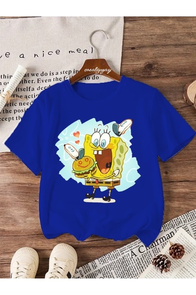 oneagılyazı تي شيرت للأطفال مطبوع عليه همبرغر سبونج بوب مقاس كبير