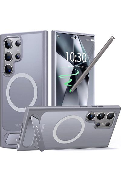 TORRAS "TORRAS MagSafe Stand Case for Samsung S24 Ultra: Mil-Grade, Adjustable Kickstand, Slim Matte Grey "