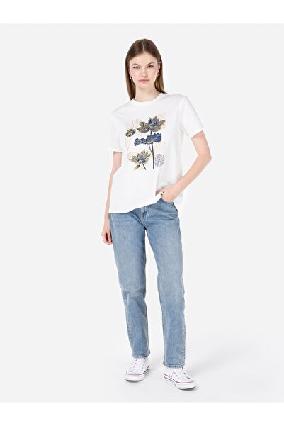 Colin's Regular Fit Round Neck Printed Women's White Short Sleeve T-Shirt