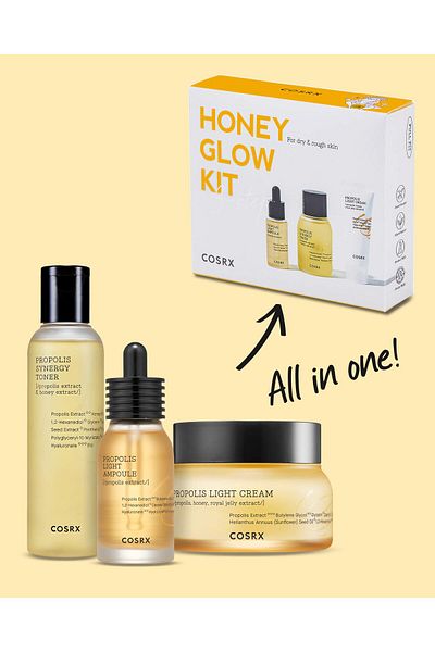 Cosrx Honey Glow Kit: Korean Skin Care Set with Propolis Toner, Serum, Cream, Travel Size