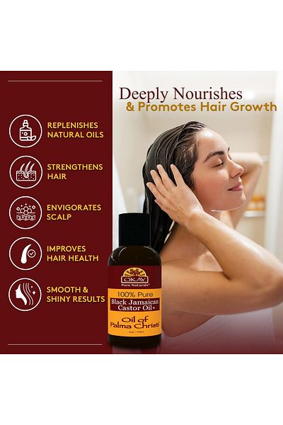 Okay Pure Naturals Black Jamaican Castor Oil for Hair Growth, Skin, Scalp, Eyelashes, Eyebrows - 4 Oz