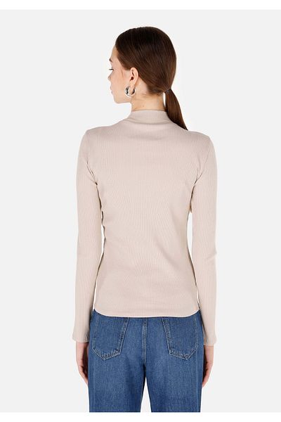 Colin's Tricou cu mânecă lungă, bej, cu guler vertical, slim fit, cl 1070199