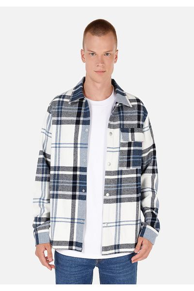 Colin's Мъжка риза с дълъг ръкав Comfort Fit с карирана яка, синя
