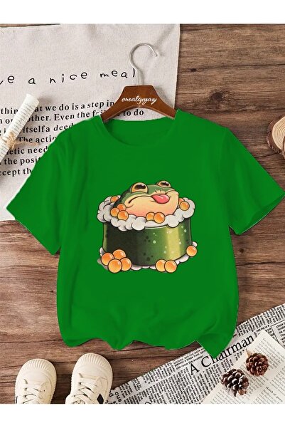 oneagılyazı تي شيرت كبير الحجم للأطفال مطبوع عليه ضفدع السوشي