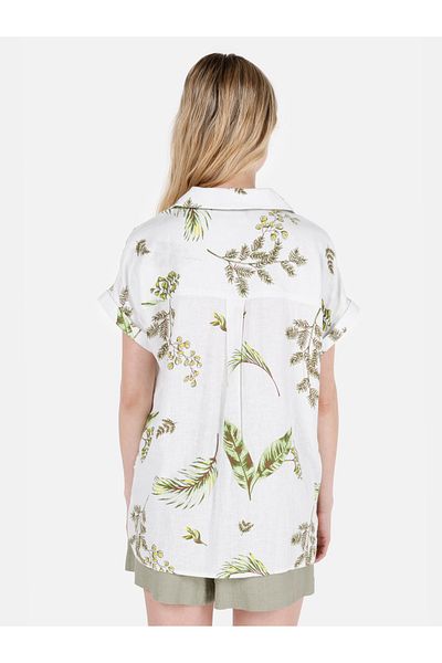 Colin's Regular Fit Shirt Neck Floral Women's Ecru Short Sleeve Shirt