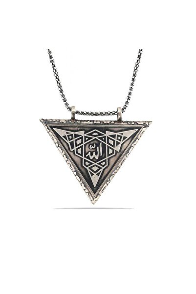 Gumush Gümüş Üçgen İçi Açılabilen Allah Muskalık Kolye