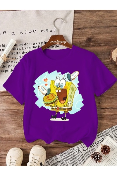 oneagılyazı تي شيرت للأطفال مطبوع عليه همبرغر سبونج بوب مقاس كبير