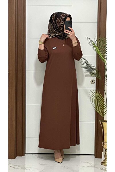 modasura 5888  K 60 KAHVERENGİ arma detay fitilli burgu kumaş beden elbise yeni sezon