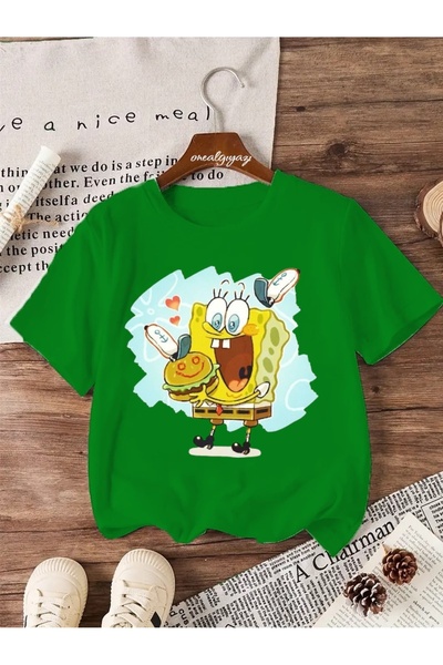 oneagılyazı تي شيرت للأطفال مطبوع عليه همبرغر سبونج بوب مقاس كبير