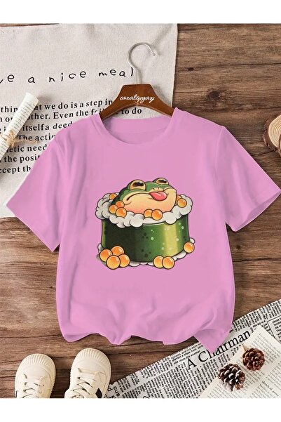 oneagılyazı تي شيرت كبير الحجم للأطفال مطبوع عليه ضفدع السوشي