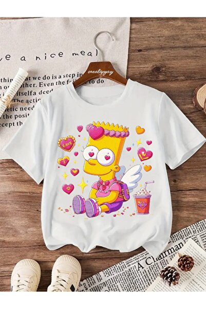 oneagılyazı تي شيرت كبير الحجم مطبوع عليه بارت في الحب للأطفال