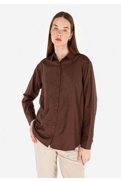 Colin's Regular Fit Shirt Neck Plain Women's Brown Long Sleeve Shirt