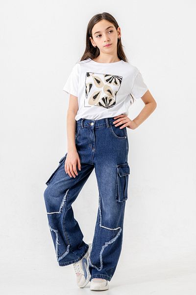GİYİCEM TEKSTİL Girl's Leg - Star Denim Trousers 2203
