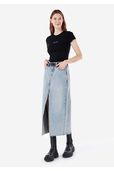 Colin's Fusta albastră pentru femei, slim fit, cu nasturi
