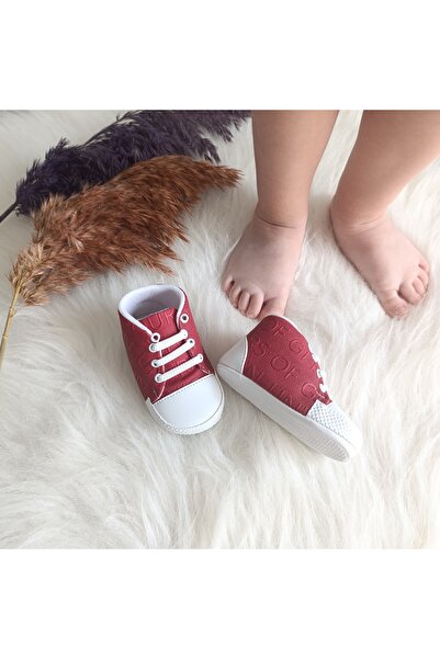 Bebiccino Kız /erkek Bebek Patik Ayakkabı Yazılı Bağcıklı 18-19 Numara Kırmızı