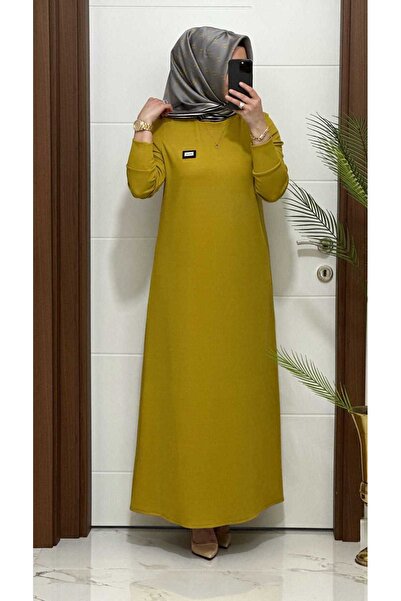 modasura 5888 K 60 Hardal Arma Detay Fitilli Burgu Kumaş Beden Elbise Yeni Sezon