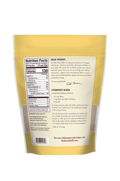 Bob's Red Mill Teff Flour, 20oz (Pack of 1) - Non GMO, Whole Grain, Vegan, Kosher