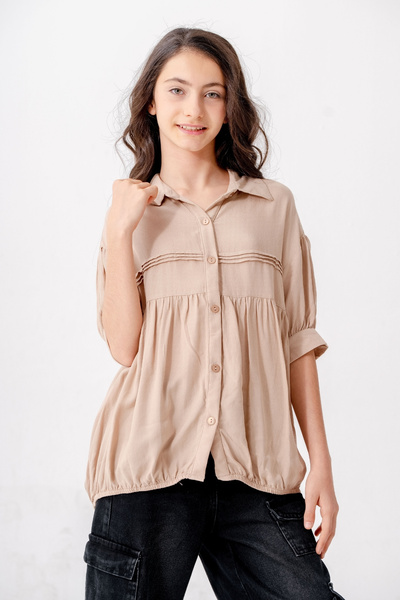 GİYİCEM TEKSTİL Момичешка риза с оребрена риза 3164