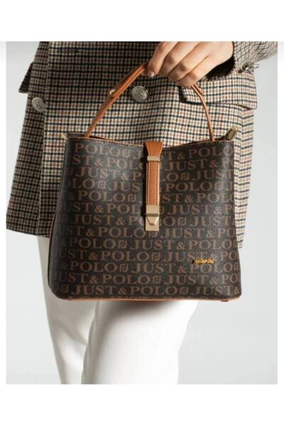 Just Polo Justpolo Women's Black Monogram Printed Bag Wallet Combination Tyct...