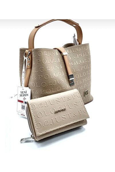 Just Polo مجموعة محفظة حقيبة نسائية مطبوعة بحروف واحدة باللون الأسود من Justp...