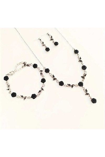 İMREN AKSESUAR Rose Gold Plated Crystal Stone Necklace Earrings Bracelet Set Gift Set Gift for Lover Gift for Mother