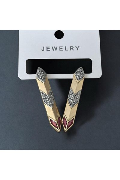 BYMN Gold Zircon Stone Plum Enamel Arrow Earrings