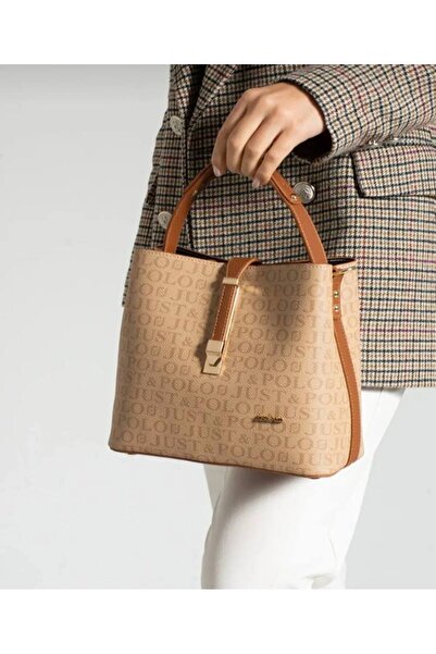 Just Polo مجموعة محفظة حقيبة نسائية مطبوعة بحروف واحدة باللون الأسود من Justp...