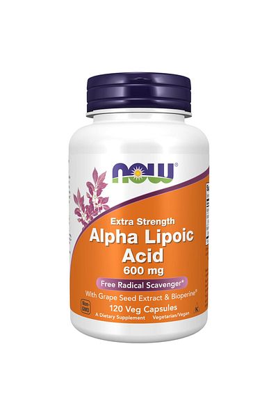 Now Foods Alpha Lipoic Acid 600mg with Grape Seed Extract & Bioperine®, 120 Veg Capsules