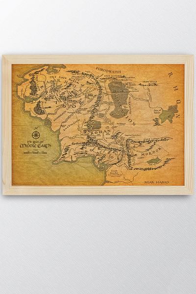 Saturn The Lord of the Rings Middle Earth Map Framed Painting - Movie Poster Painting