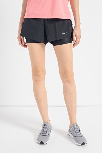 Nike Swift Dri-Fit Mid Rise 8cm 2N1 Taytlı Siyah Kadın Koşu Şort