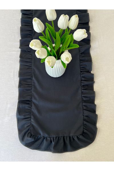 Mirilliahome Βολάν λινό Runner |   Φυσικό Frilly Runner - Κομψό σχέδιο για διακόσμηση επιτραπέζιων σκευών